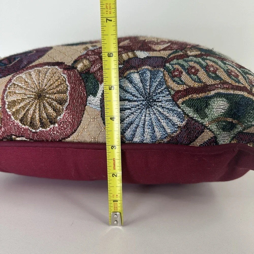 Christmas Tapestry Ornaments Square Throw Pillow Multicolored Maroon Red‎ 14x14